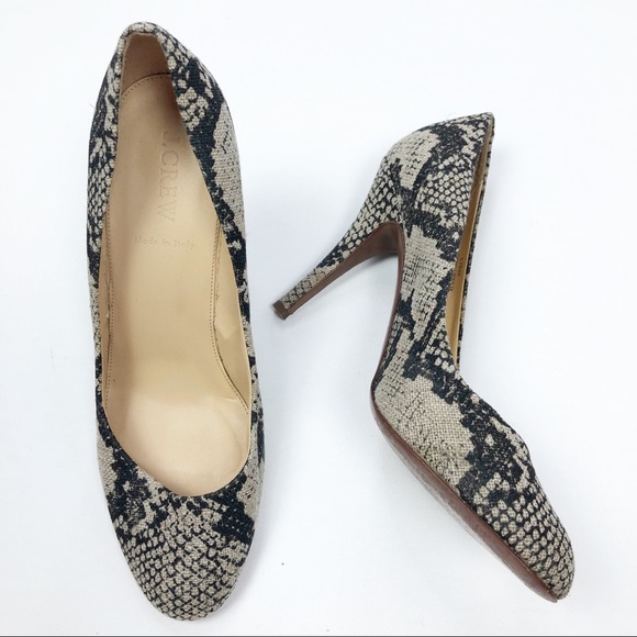 J. Crew Shoes - J. Crew Mona Snakeskin Printed Pumps Linen Heels
